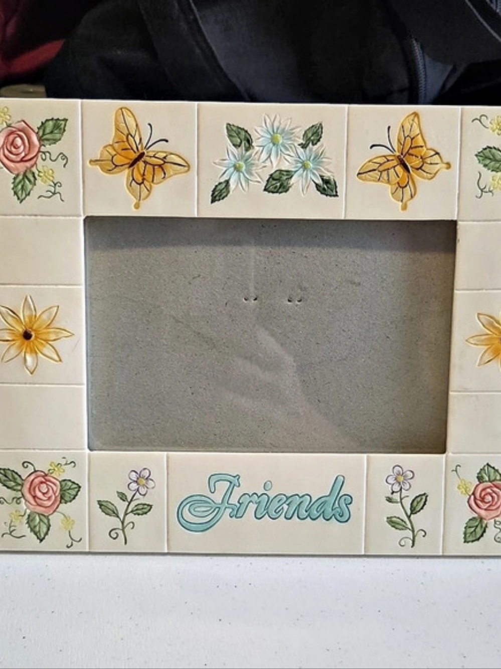 Friends Floral Butterfly Glossy Ceramic Tile 4X6 Standing Picture Frame Cottage